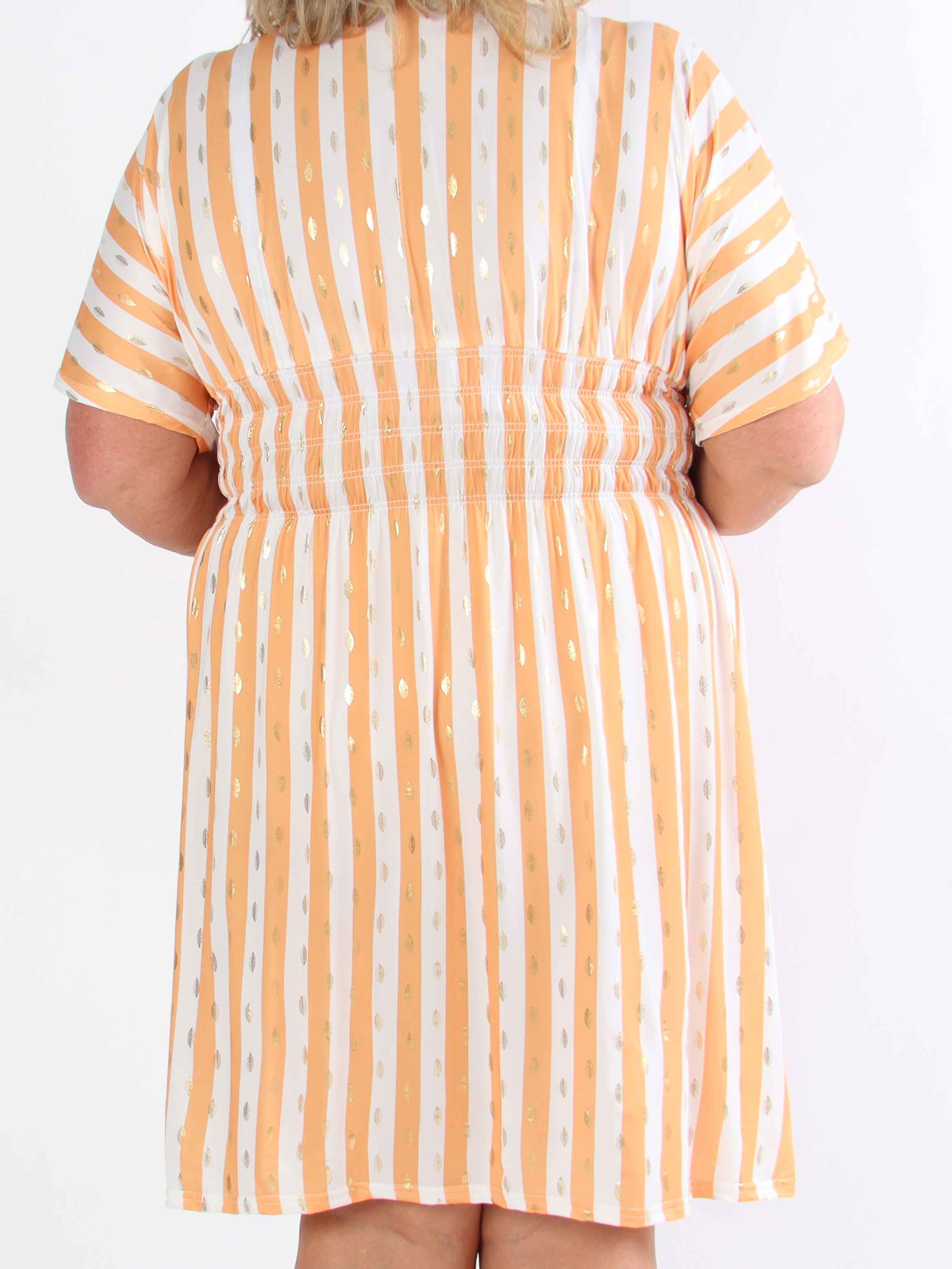 Pams Stripe Short - Stribet plus size kjole med guld detaljer